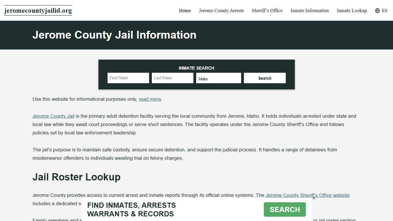 Jerome County, ID Jail Roster, Inmate Info